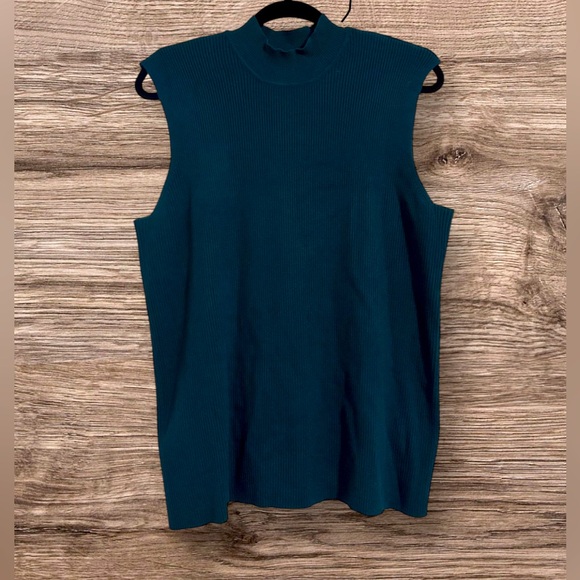 Jennifer Moore Tops - JM Women Collection by Jenifer Moore Ribbed Knit Teal Mock Neck Tank Top
